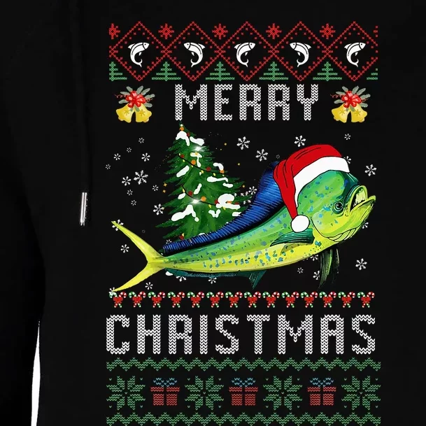 Mahi Mahi Fish Lover Xmas Tree Santa Christmas Womens Funnel Neck Pullover Hood