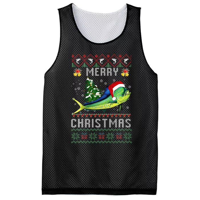 Mahi Mahi Fish Lover Xmas Tree Santa Christmas Mesh Reversible Basketball Jersey Tank