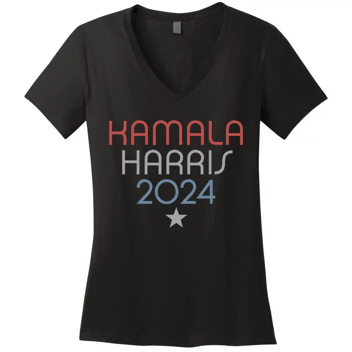 Modern Minimalist Faded Red White Blue Kamala Harris 2024 Women's V-Neck T-Shirt