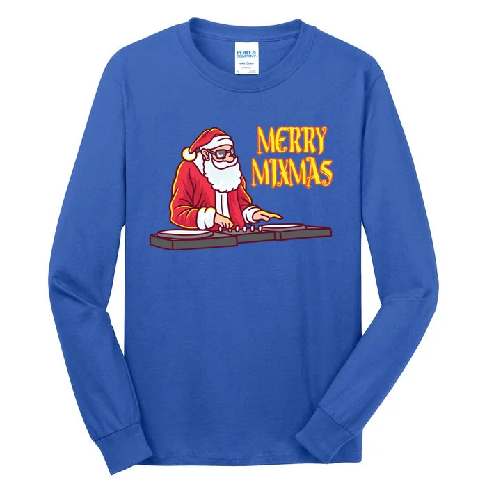 Merry Mixmas Funny Santa Claus Disc Jockey Christmas Music Gift Tall Long Sleeve T-Shirt