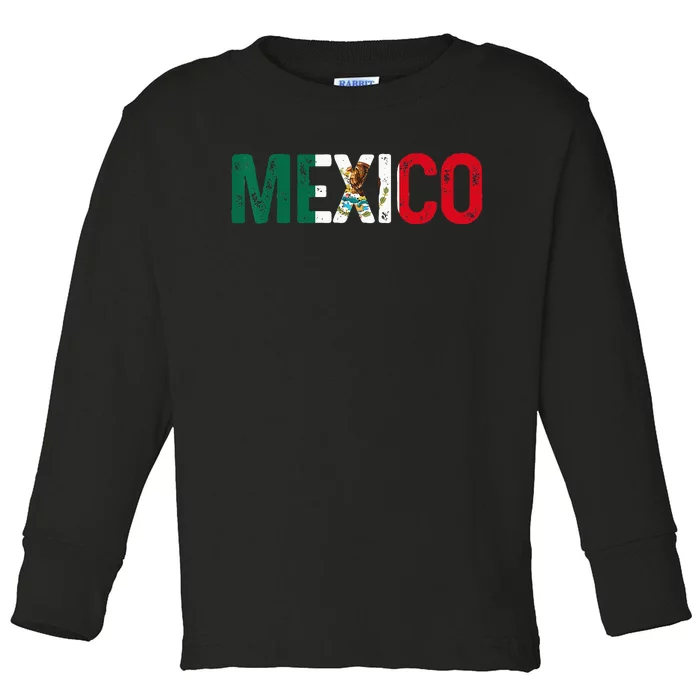 Mexico Mexican Flag Vintage Pride Toddler Long Sleeve Shirt