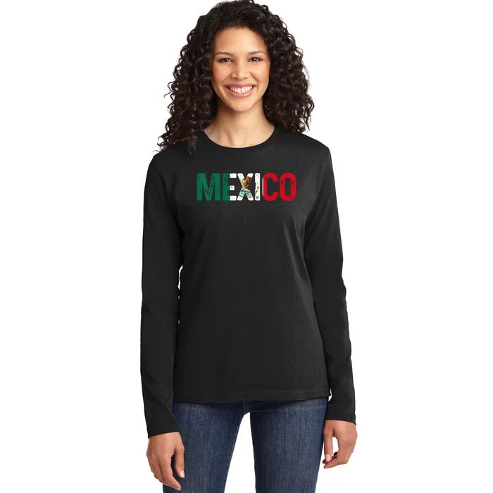 Mexico Mexican Flag Vintage Pride Ladies Long Sleeve Shirt