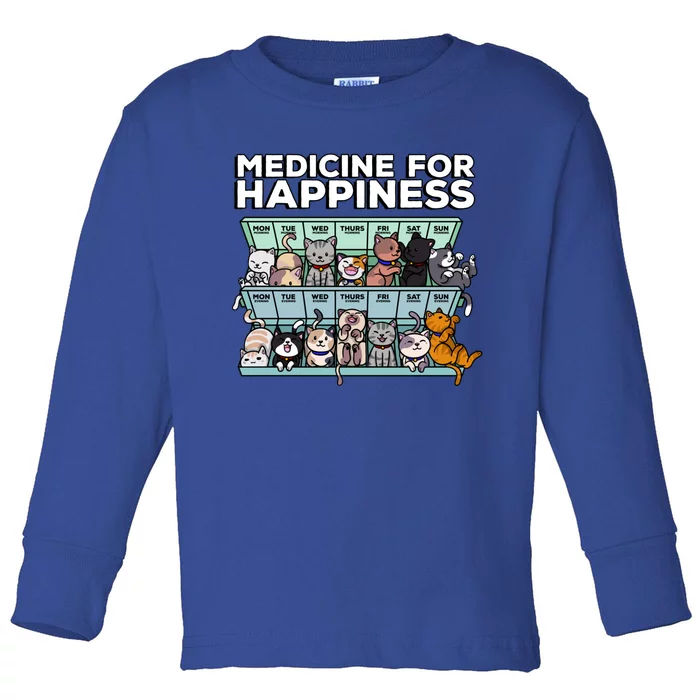 My Medicine For Happiness Called Cats Every Day Kitten Cat Toddler Long Sleeve Shirt