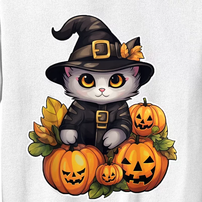 Moonlit Mischief Feline Sorcery Amidst Pumpkins Sweatshirt