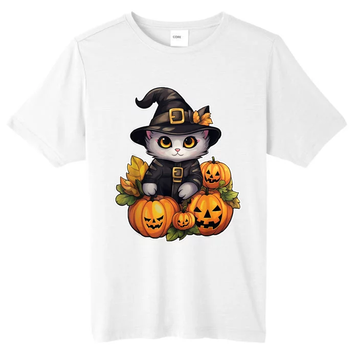 Moonlit Mischief Feline Sorcery Amidst Pumpkins ChromaSoft Performance T-Shirt