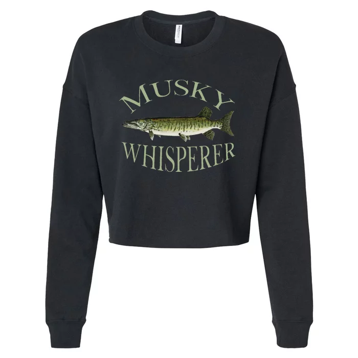 Musky Muskellunge Fish Illustration Art Fishing Angler Gear Cropped Pullover Crew