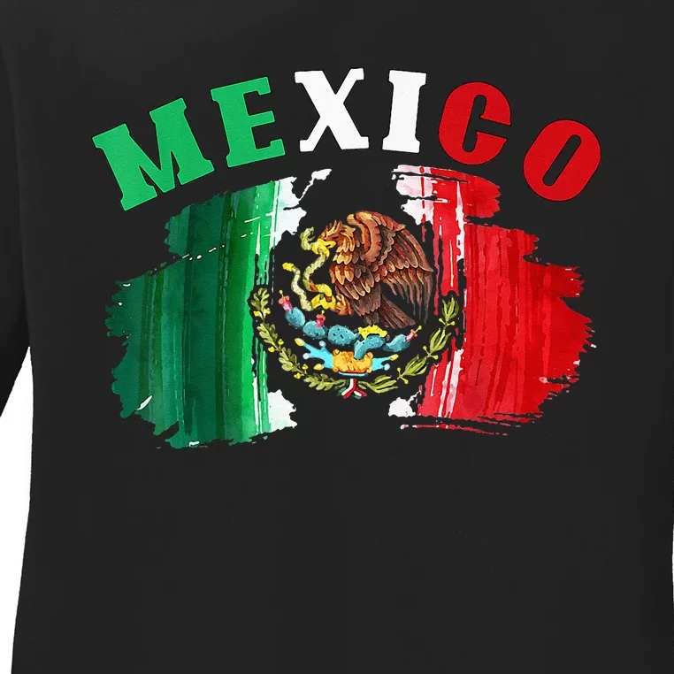 Mexico Mexican Flag Pride Eagle Red Green And White Ladies Long Sleeve Shirt