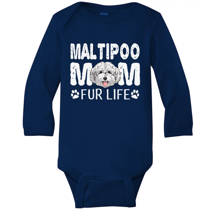 Maltipoo Mom Fur Life Dog Mothers Day Gift Pun Baby Long Sleeve Bodysuit