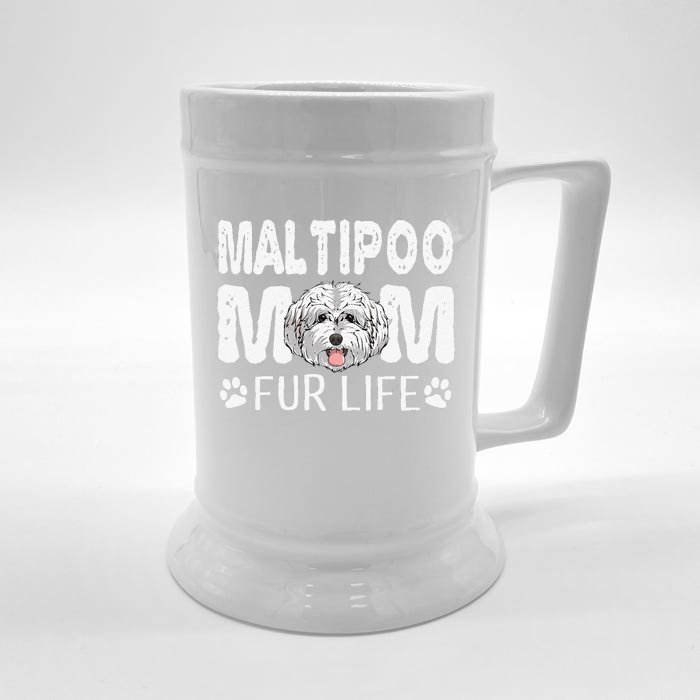 Maltipoo Mom Fur Life Dog Mothers Day Gift Pun Front & Back Beer Stein