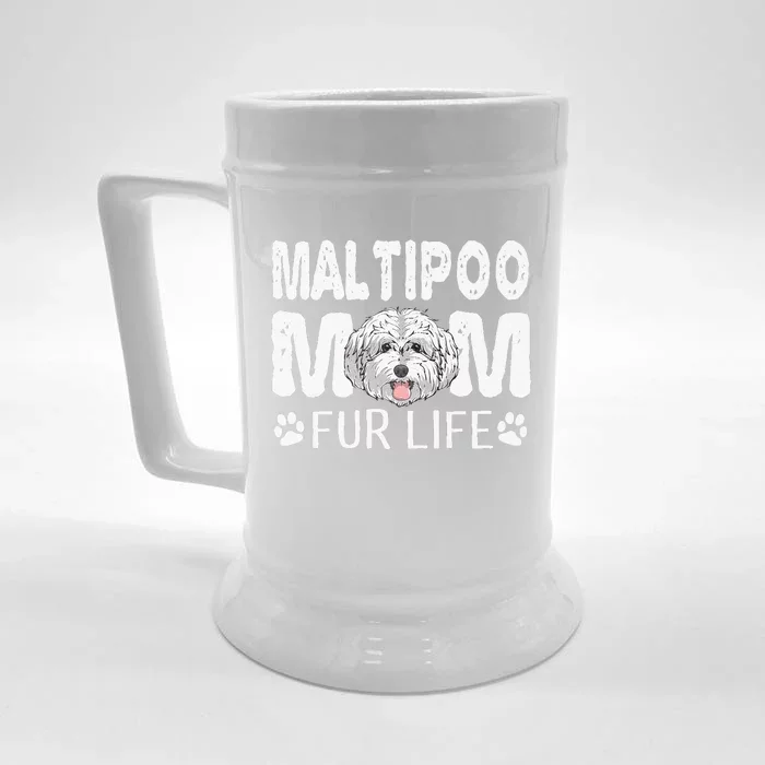 Maltipoo Mom Fur Life Dog Mothers Day Gift Pun Front & Back Beer Stein