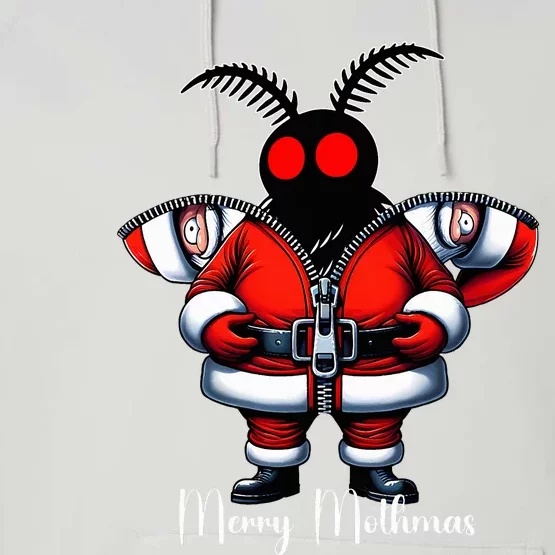 Merry Mothmas Funny Mothman Santa Disguise Holiday Cryptid Performance Fleece Hoodie