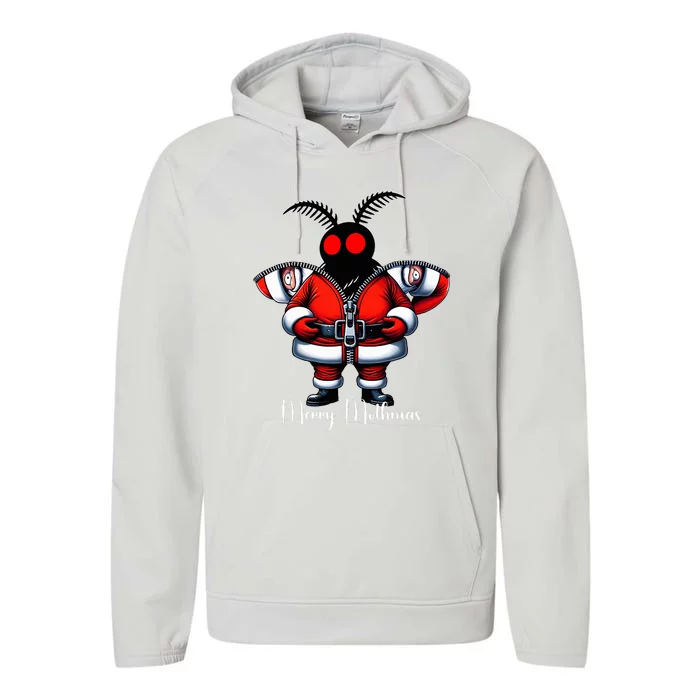 Merry Mothmas Funny Mothman Santa Disguise Holiday Cryptid Performance Fleece Hoodie