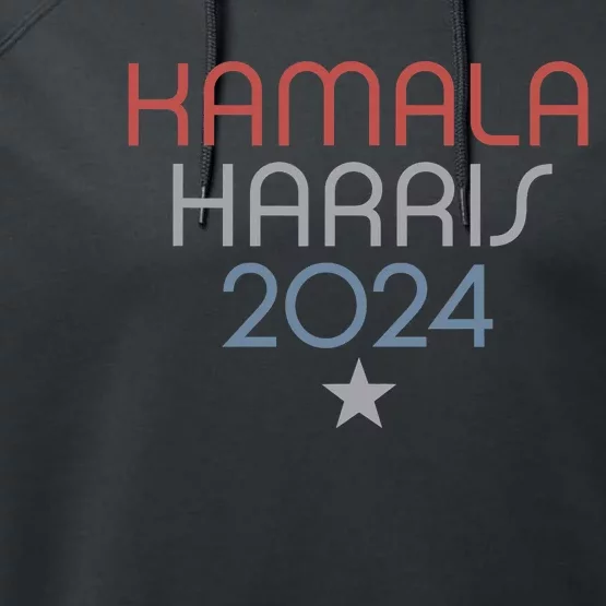 Modern Minimalist Faded Red White Blue Kamala Harris 2024 Performance Fleece Hoodie