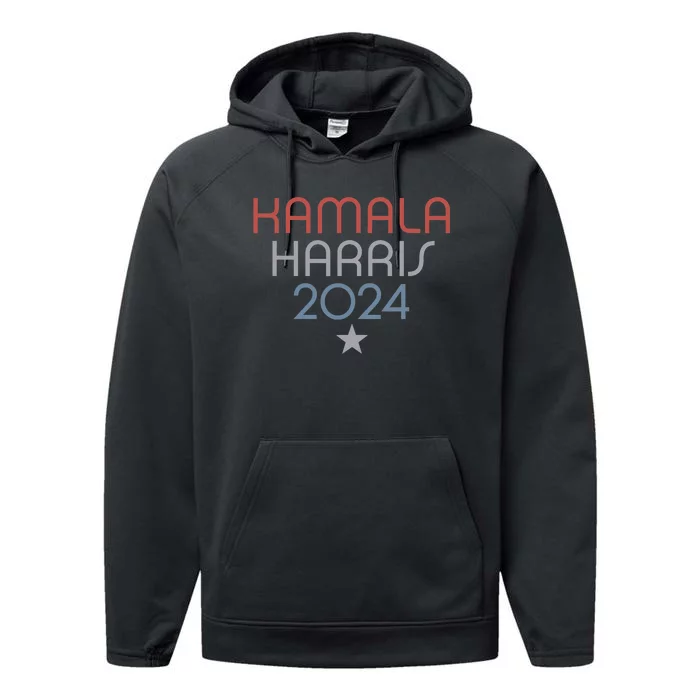 Modern Minimalist Faded Red White Blue Kamala Harris 2024 Performance Fleece Hoodie