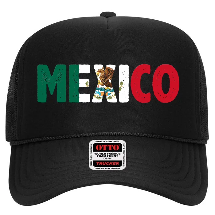 Mexico Mexican Flag Vintage Pride High Crown Mesh Trucker Hat