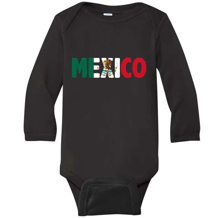 Mexico Mexican Flag Vintage Pride Baby Long Sleeve Bodysuit