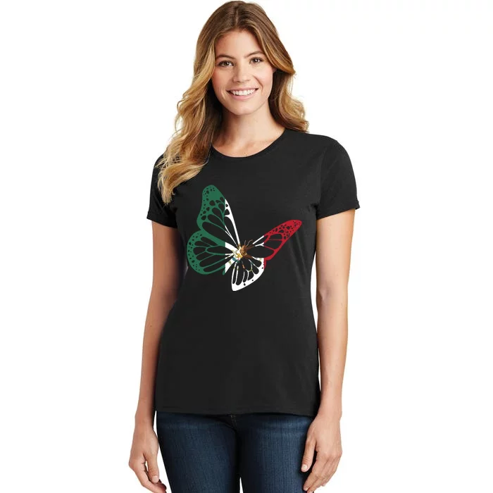 Mexico Mexican Flag Butterfly Mexican Roots Mexican Pride Women's T-Shirt