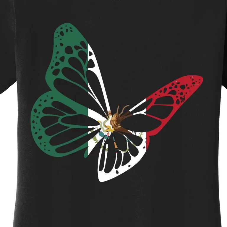 Mexico Mexican Flag Butterfly Mexican Roots Mexican Pride Women's T-Shirt