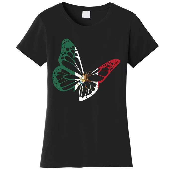 Mexico Mexican Flag Butterfly Mexican Roots Mexican Pride Women's T-Shirt