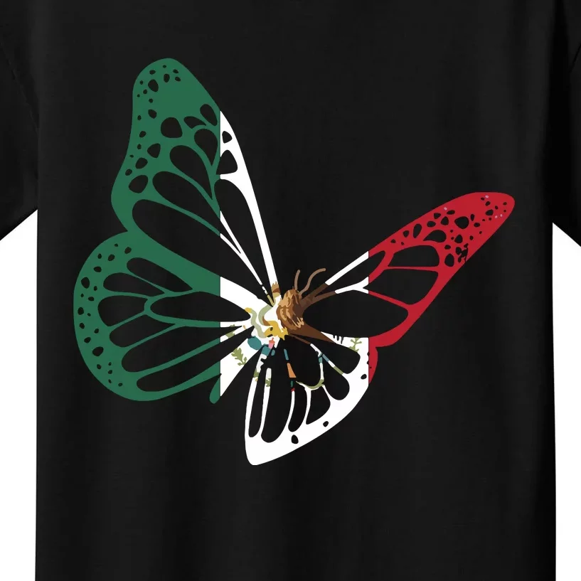 Mexico Mexican Flag Butterfly Mexican Roots Mexican Pride Kids T-Shirt