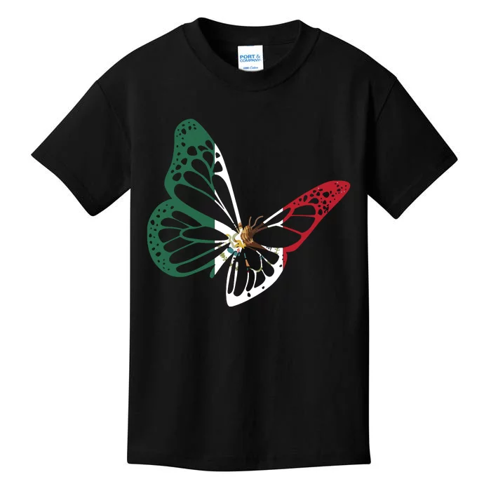 Mexico Mexican Flag Butterfly Mexican Roots Mexican Pride Kids T-Shirt