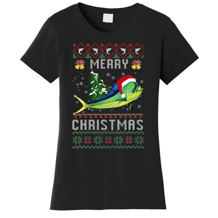 Mahi Mahi Fish Lover Xmas Tree Santa Mahi Mahi Christmas Women's T-Shirt