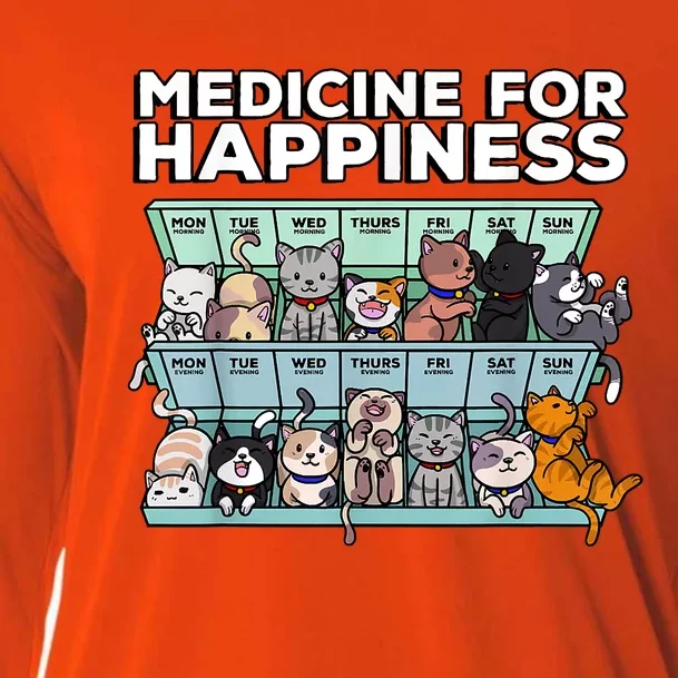 My Medicine For Happiness Called Cats Every Day Kitten Cat Cooling Performance Long Sleeve Crew