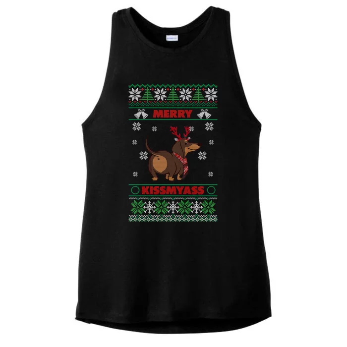 Merry Myass Funny Ugly Christmas Dachshund Dog Lovers Funny Gift Ladies Tri-Blend Wicking Tank