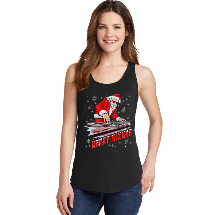 Merry Mixmas Funny Dj Musician Santa Claus Christmas Ladies Essential Tank