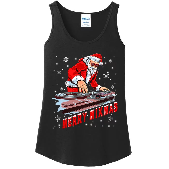 Merry Mixmas Funny Dj Musician Santa Claus Christmas Ladies Essential Tank