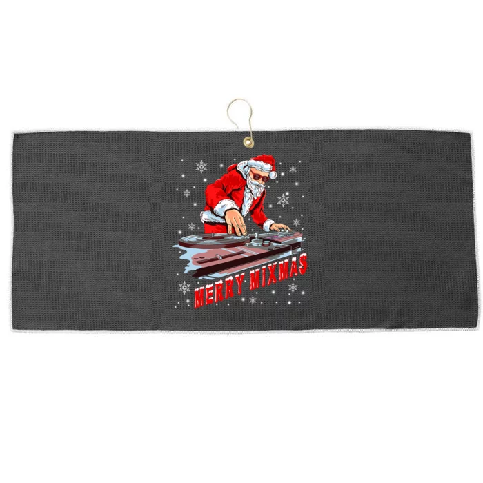 Merry Mixmas Funny Dj Musician Santa Claus Christmas Large Microfiber Waffle Golf Towel