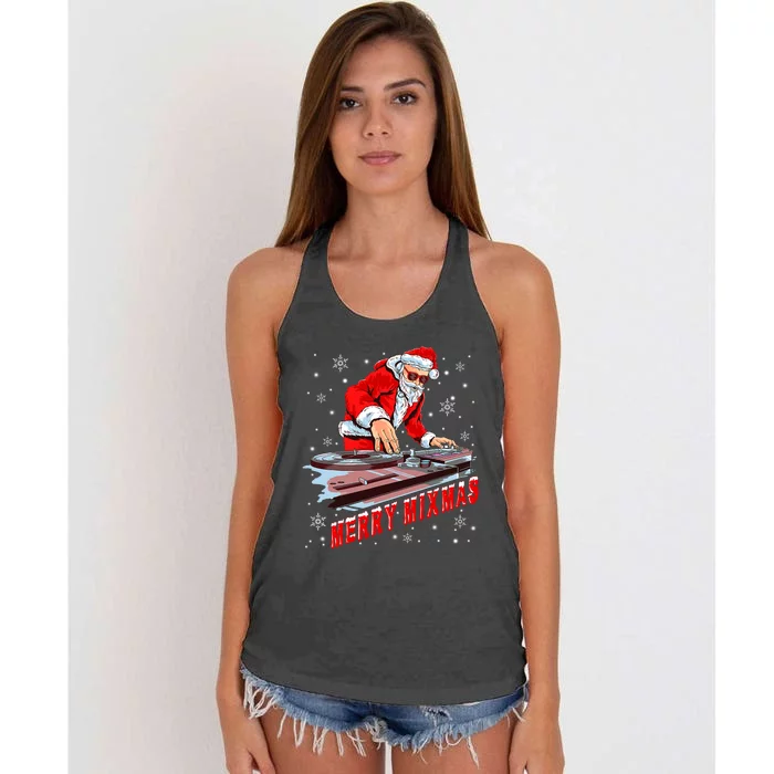 Merry Mixmas Funny Dj Musician Santa Claus Christmas Women's Knotted Racerback Tank