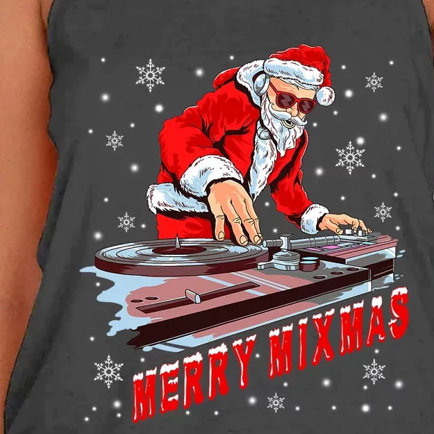 Merry Mixmas Funny Dj Musician Santa Claus Christmas Women's Knotted Racerback Tank