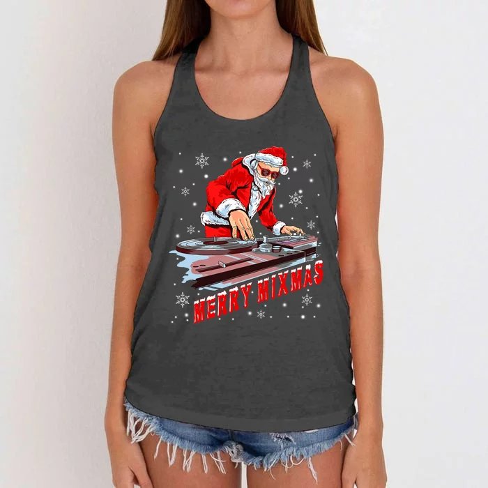 Merry Mixmas Funny Dj Musician Santa Claus Christmas Women's Knotted Racerback Tank