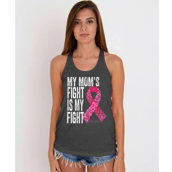 My Moms Fight Is My Fight Breast Cancer Awareness Gifts Women's Knotted Racerback Tank