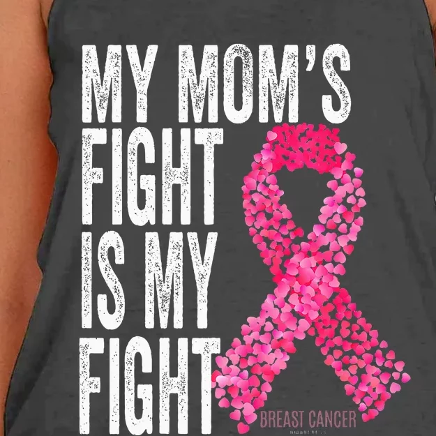 My Moms Fight Is My Fight Breast Cancer Awareness Gifts Women's Knotted Racerback Tank