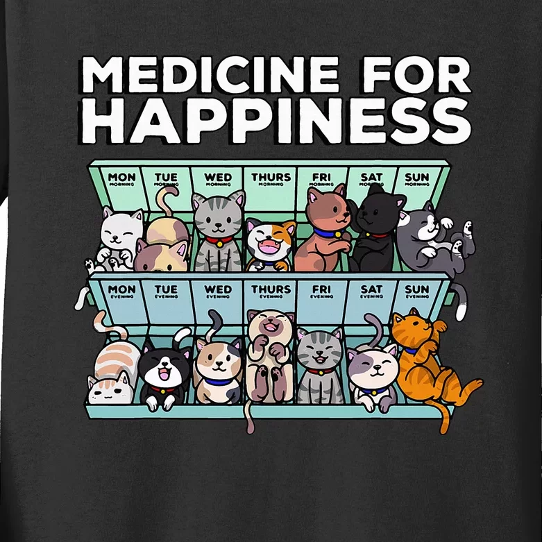 My Medicine For Happiness Called Cats every day Kids Long Sleeve Shirt