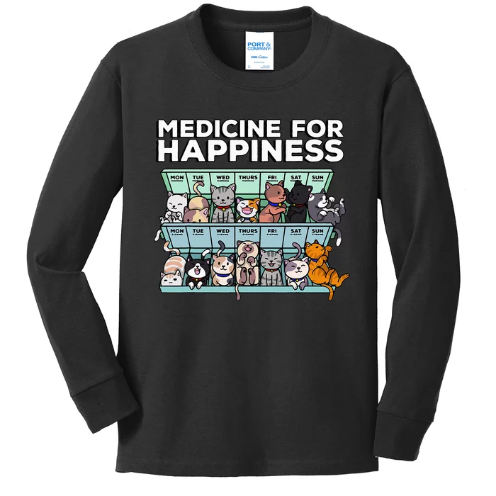 My Medicine For Happiness Called Cats every day Kids Long Sleeve Shirt