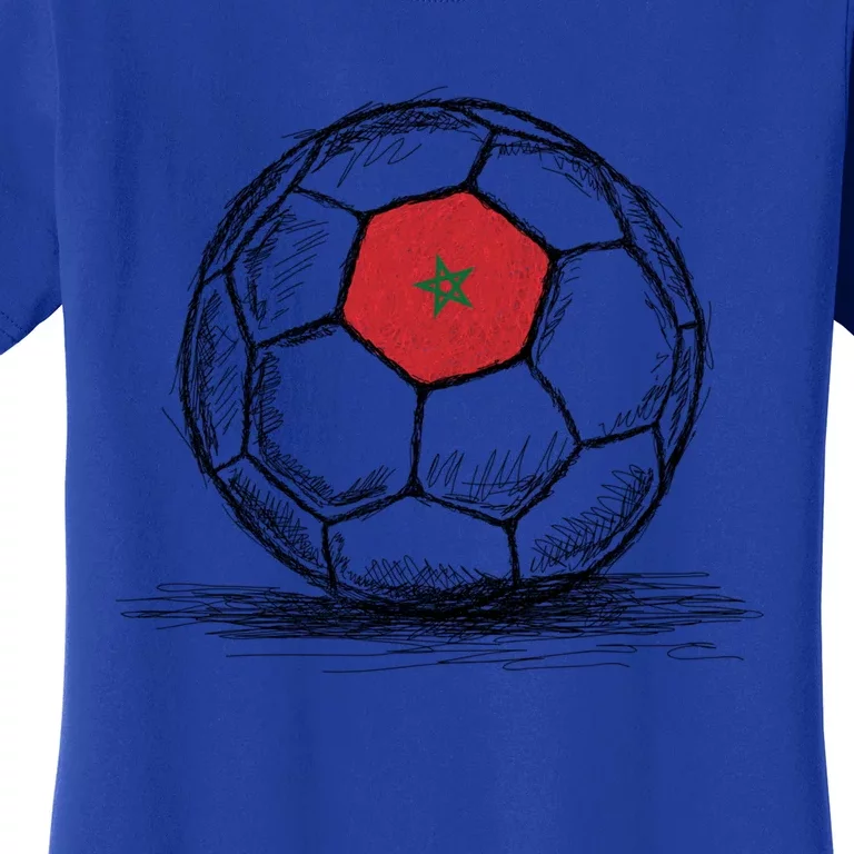 Morocco Moroccan Flag Art Design On Soccer Ball Football Gift Women's T-Shirt