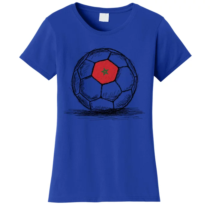 Morocco Moroccan Flag Art Design On Soccer Ball Football Gift Women's T-Shirt