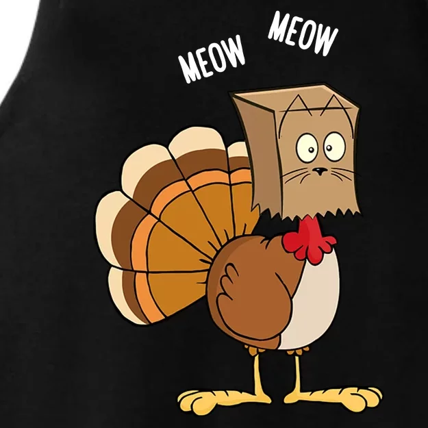 Meow Meow Funny Turkey Thanksgiving Ladies Tri-Blend Wicking Tank