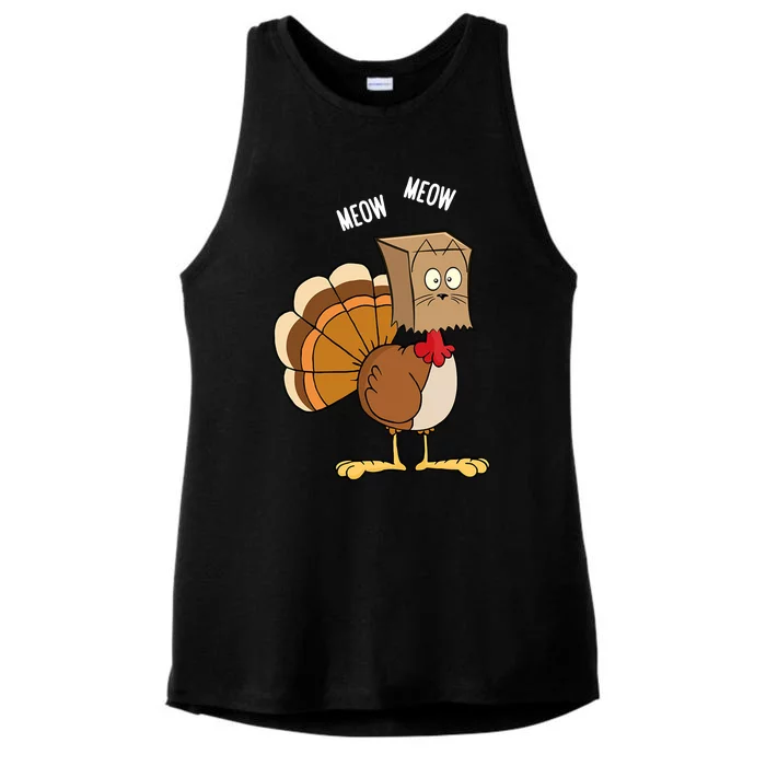 Meow Meow Funny Turkey Thanksgiving Ladies Tri-Blend Wicking Tank