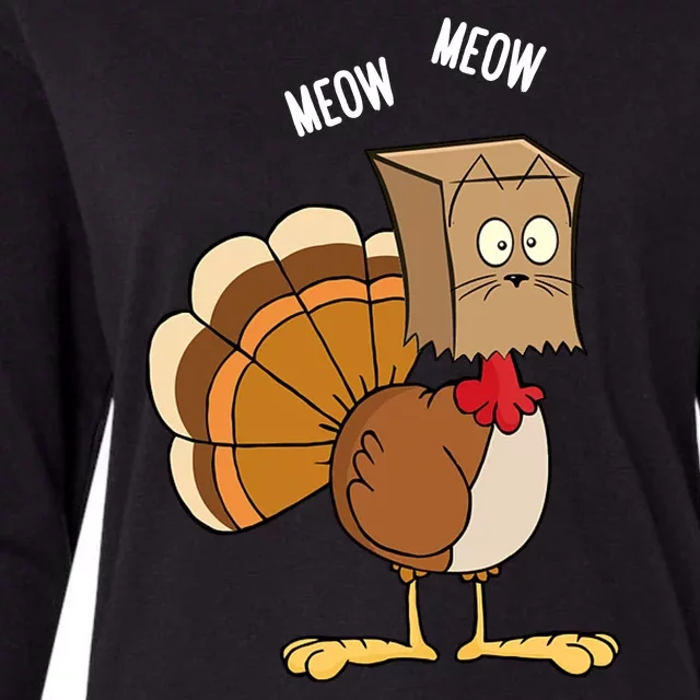 Meow Meow Funny Turkey Thanksgiving Womens Cotton Relaxed Long Sleeve T-Shirt