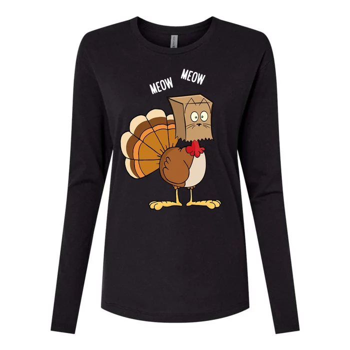 Meow Meow Funny Turkey Thanksgiving Womens Cotton Relaxed Long Sleeve T-Shirt