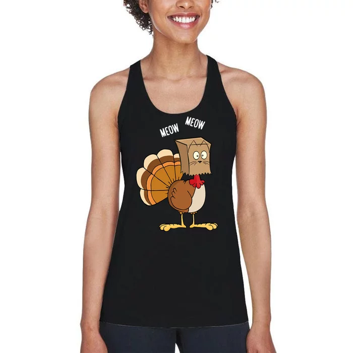 Meow Meow Funny Turkey Thanksgiving Women's Racerback Tank