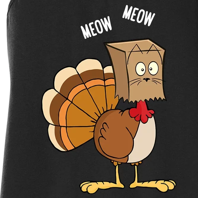 Meow Meow Funny Turkey Thanksgiving Women's Racerback Tank