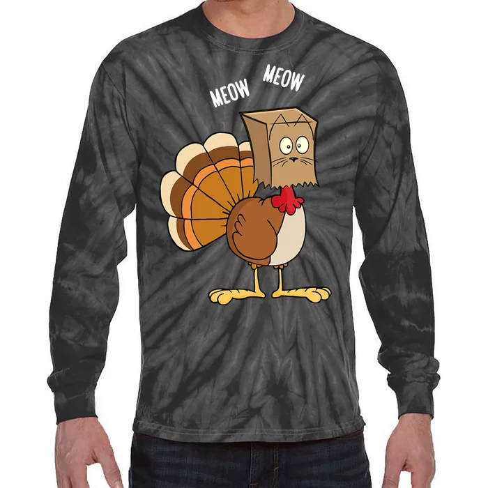 Meow Meow Funny Turkey Thanksgiving Tie-Dye Long Sleeve Shirt