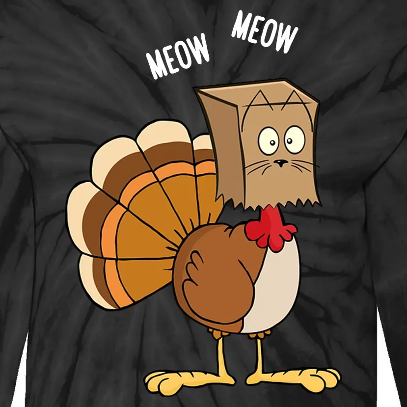 Meow Meow Funny Turkey Thanksgiving Tie-Dye Long Sleeve Shirt