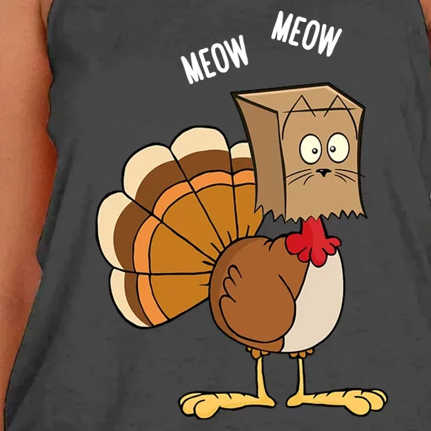 Meow Meow Funny Turkey Thanksgiving Women's Knotted Racerback Tank