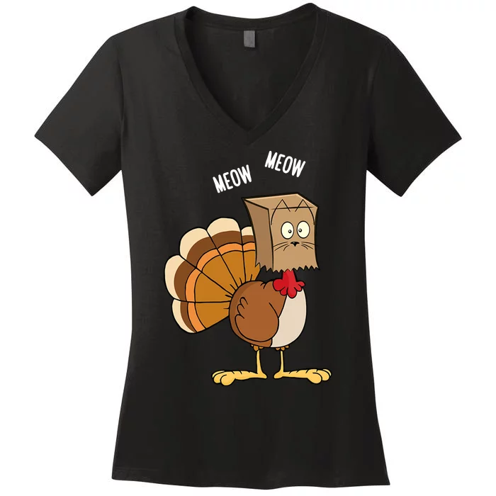 Meow Meow Funny Turkey Thanksgiving Women's V-Neck T-Shirt